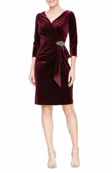 Alex Evenings Pleated Velvet Sheath Cocktail Dress