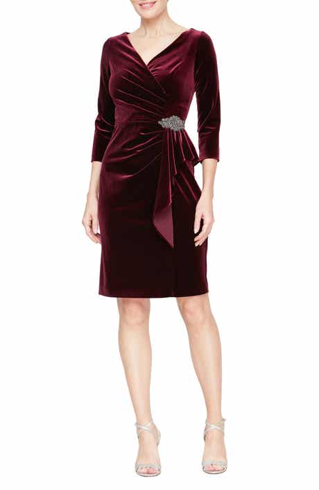 Alex Evenings Pleated Velvet Sheath Cocktail Dress
