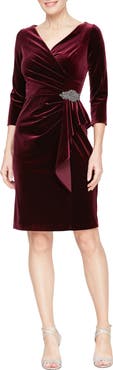 Alex Evenings Pleated Velvet Sheath Cocktail Dress