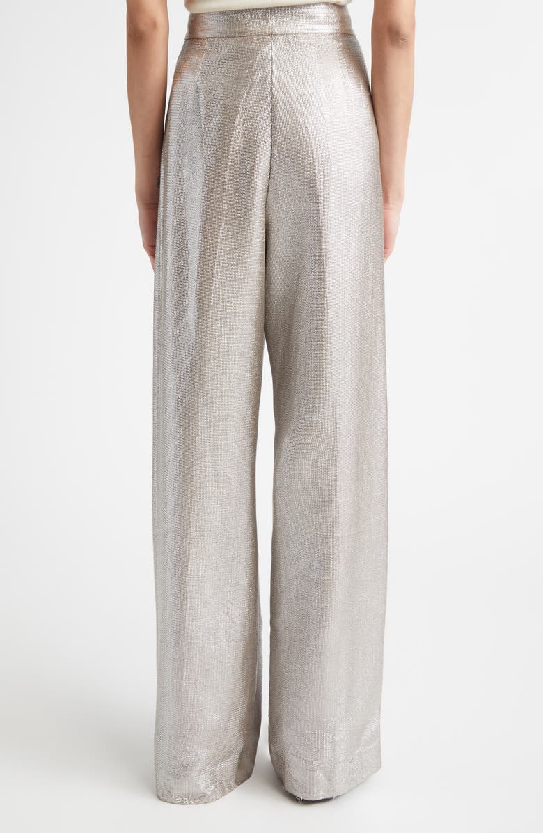 ST. JOHN Pleat Front Lamé Suiting Trousers, Alternate, color, Antique Silver
