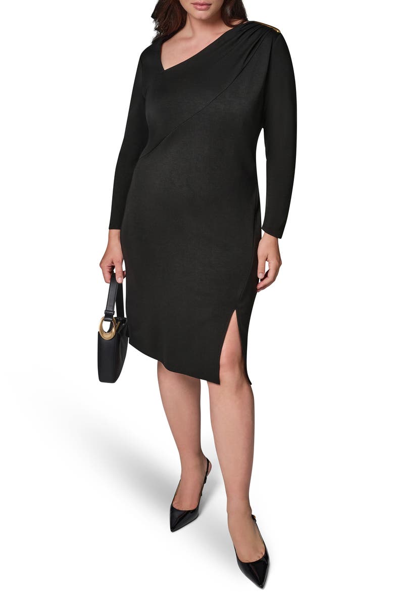 Asymmetric Neck Sheath Dress, Alternate, color, BLACK