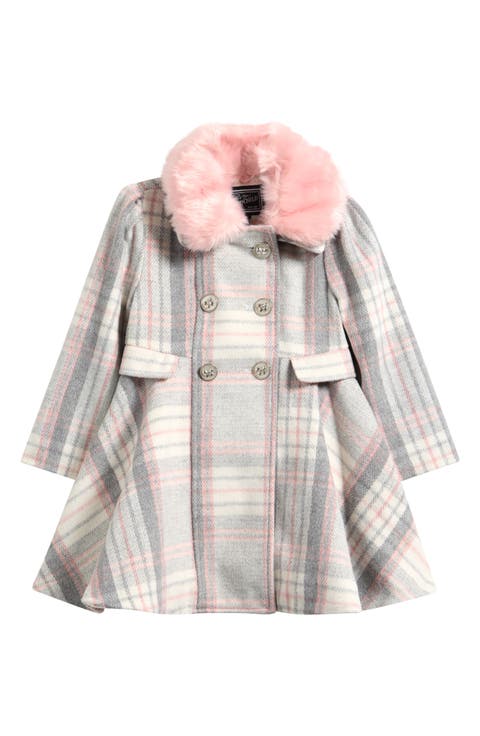 Kids' Double Breasted Princess Coat with Faux Fur Collar