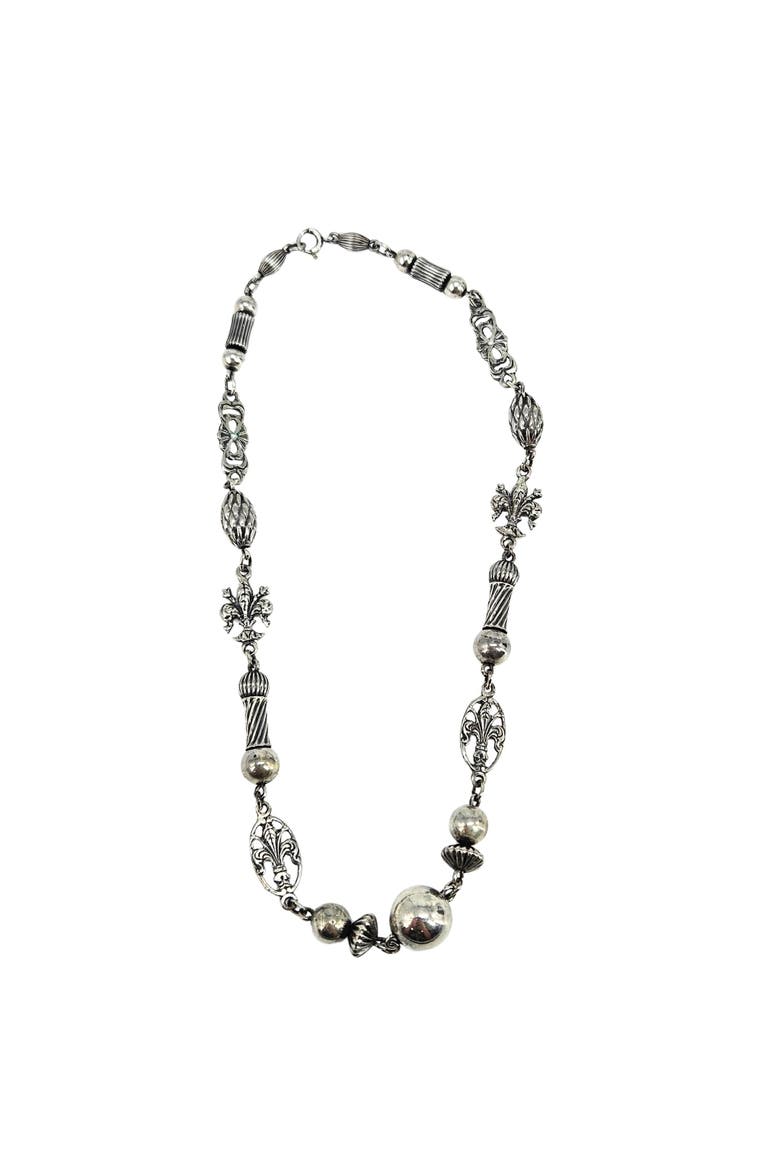 Vintage-Antique Sterling Silver Fleur-de-Lis Station Necklace, Alternate, color, Gold