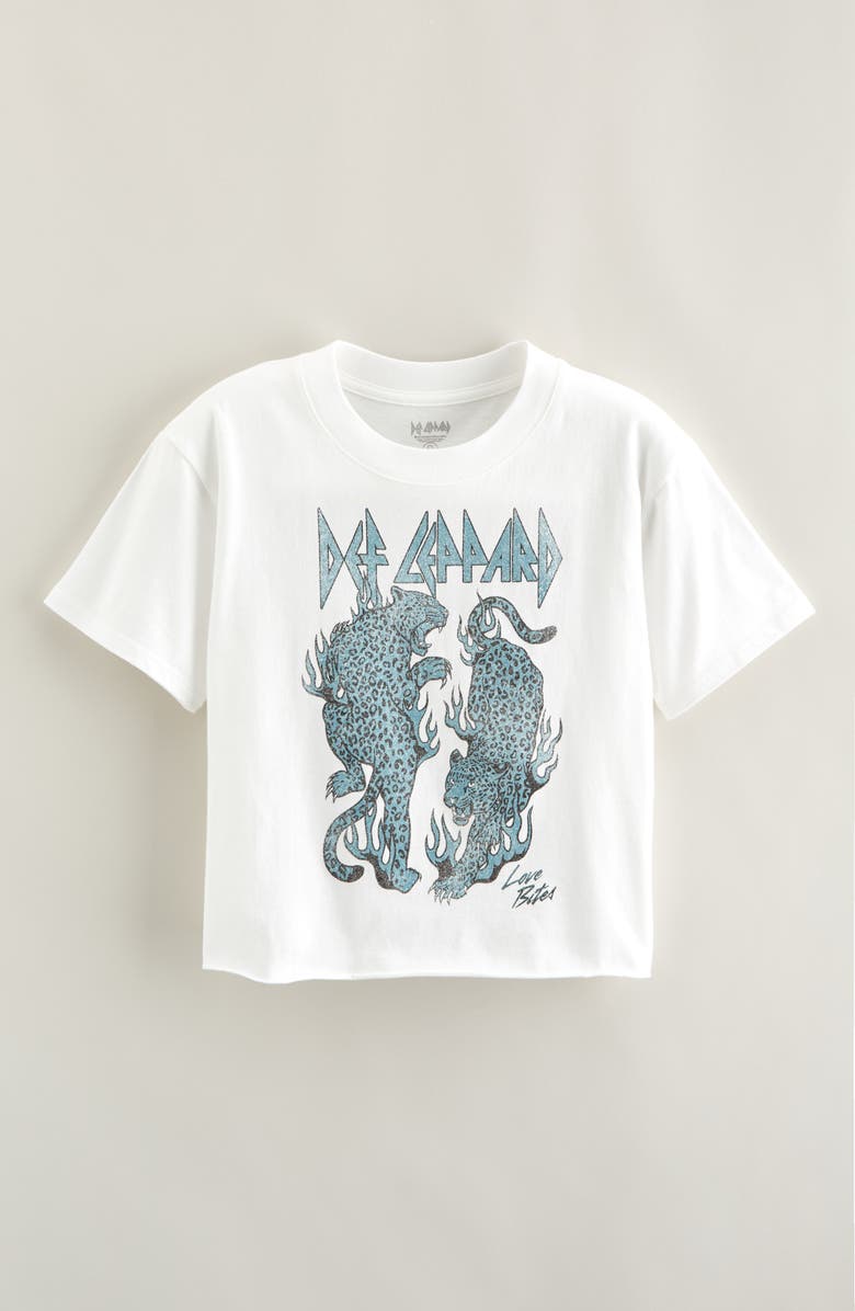 Treasure & Bond Kids' Band Graphic Cotton T-Shirt, Main, color, White Def Leppard Flames