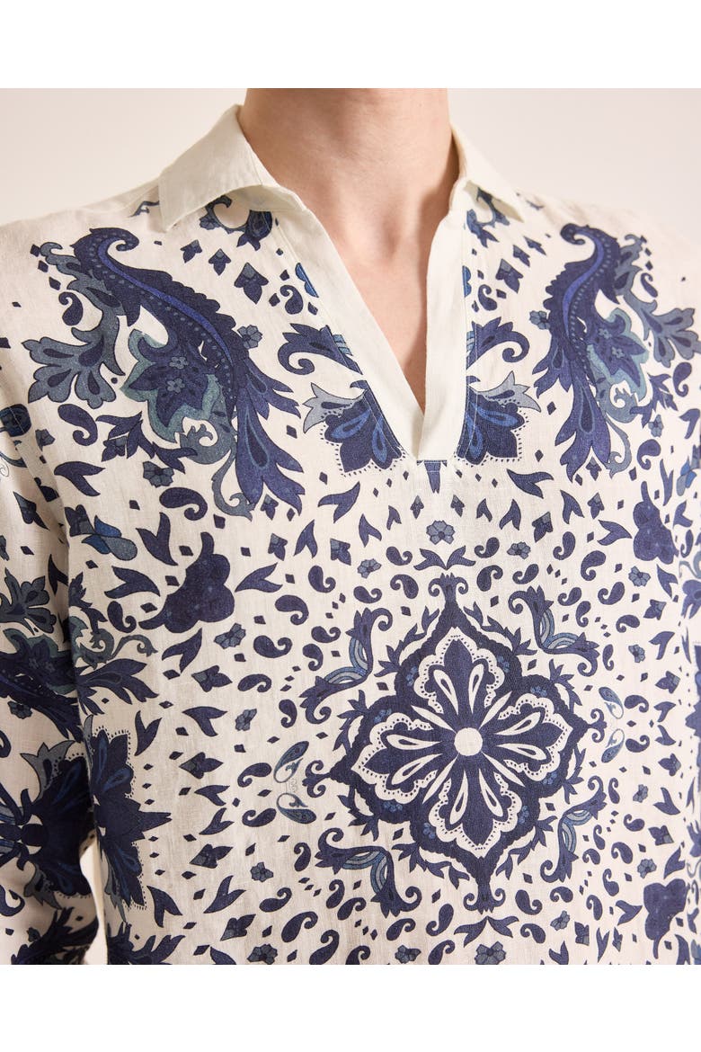 Ridley Linen Relaxed Fit Linen Mirabello Overhead Shirt, Alternate, color, White Sand/Night Iris
