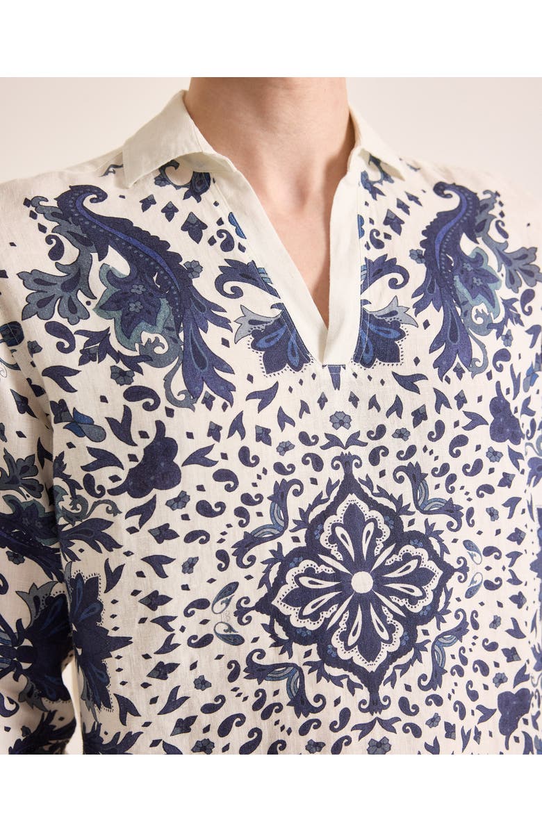 Orlebar Brown Ridley Linen Relaxed Fit Linen Mirabello Overhead Shirt, Alternate, color, White Sand/Night Iris