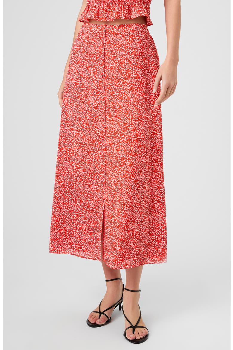 Agnes Ditsy Floral Crepe Midi Skirt, Main, color, CANDIED APPLE