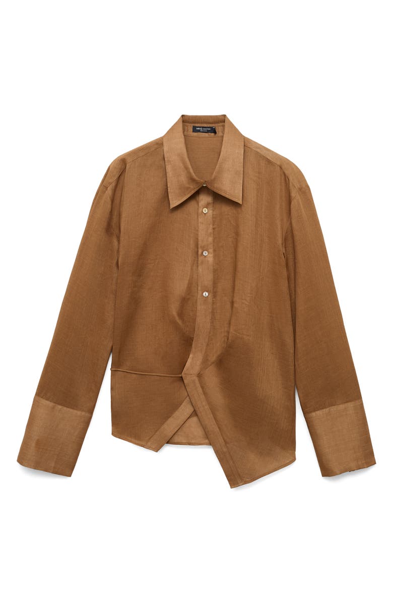 MANGO Asymmetric Button-Up Shirt, Alternate, color, Brown
