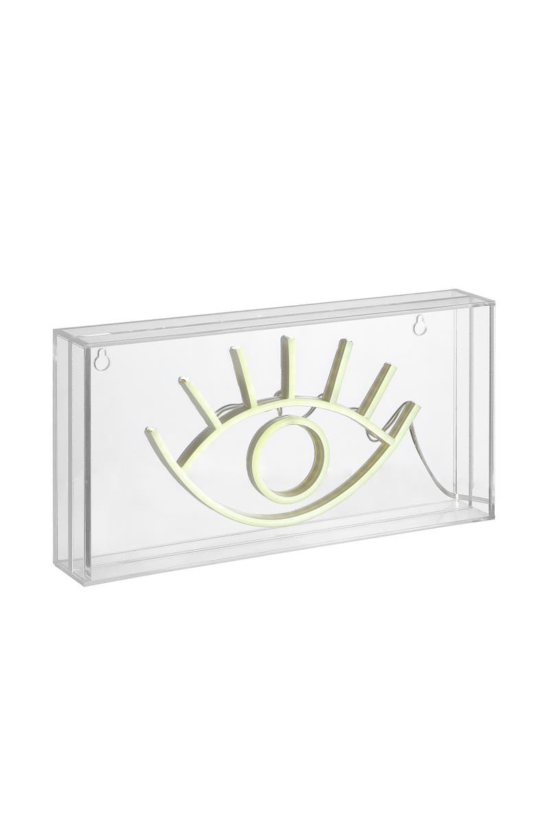 JONATHAN Y Eye Contemporary Glam Acrylic Box USB Operated LED Neon Light, Main, color, White