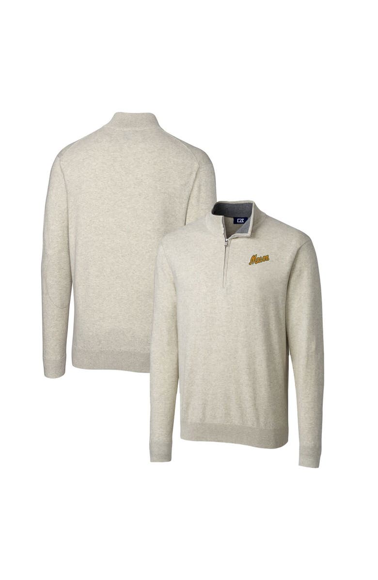 Cutter & Buck Men's Cutter & Buck Oatmeal George Mason Patriots Lakemont Tri-Blend Big & Tall Quarter-Zip Pullover Sweater, Alternate, color, 
