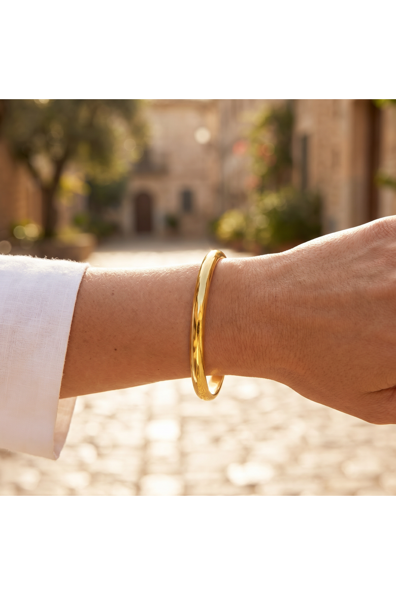 Heavy Weight 6MM 18k Gold Plated Bangle, Alternate, color, 18k Yellow Gold