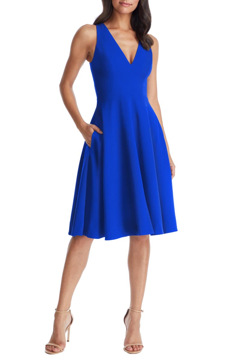 Dress the Population Catalina Fit & Flare Cocktail Dress, Main, color, Electric Blue