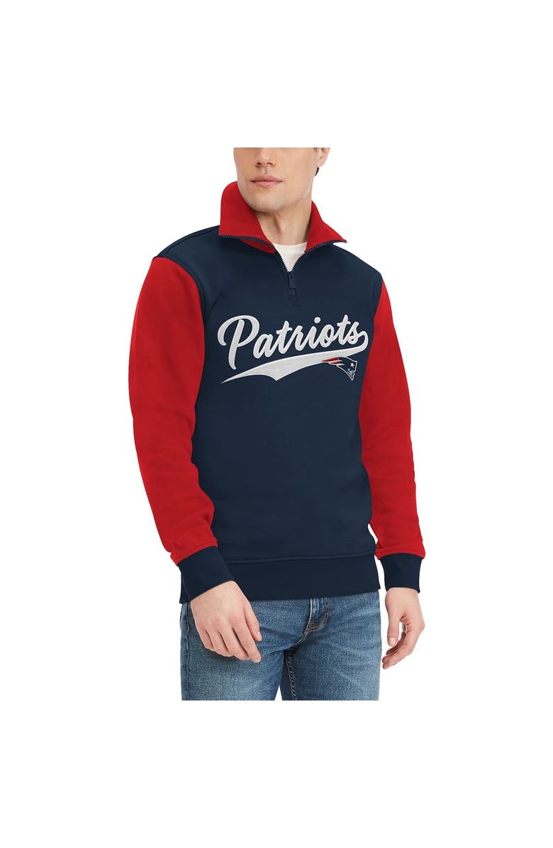 Tommy Hilfiger Men's Tommy Hilfiger Navy/Red New England Patriots Aiden Quarter-Zip Sweatshirt, Main, color, Navy