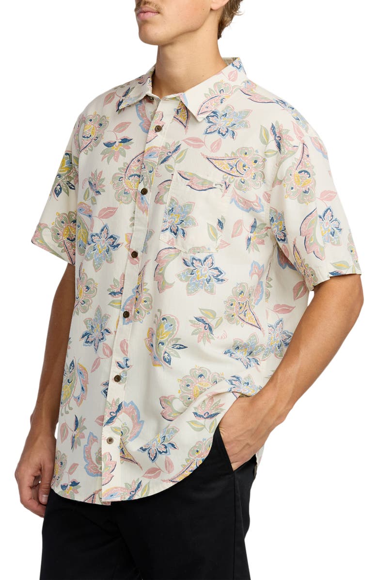 Billabong Sundays Paisley Short Sleeve Button-Up Shirt, Alternate, color, Sand
