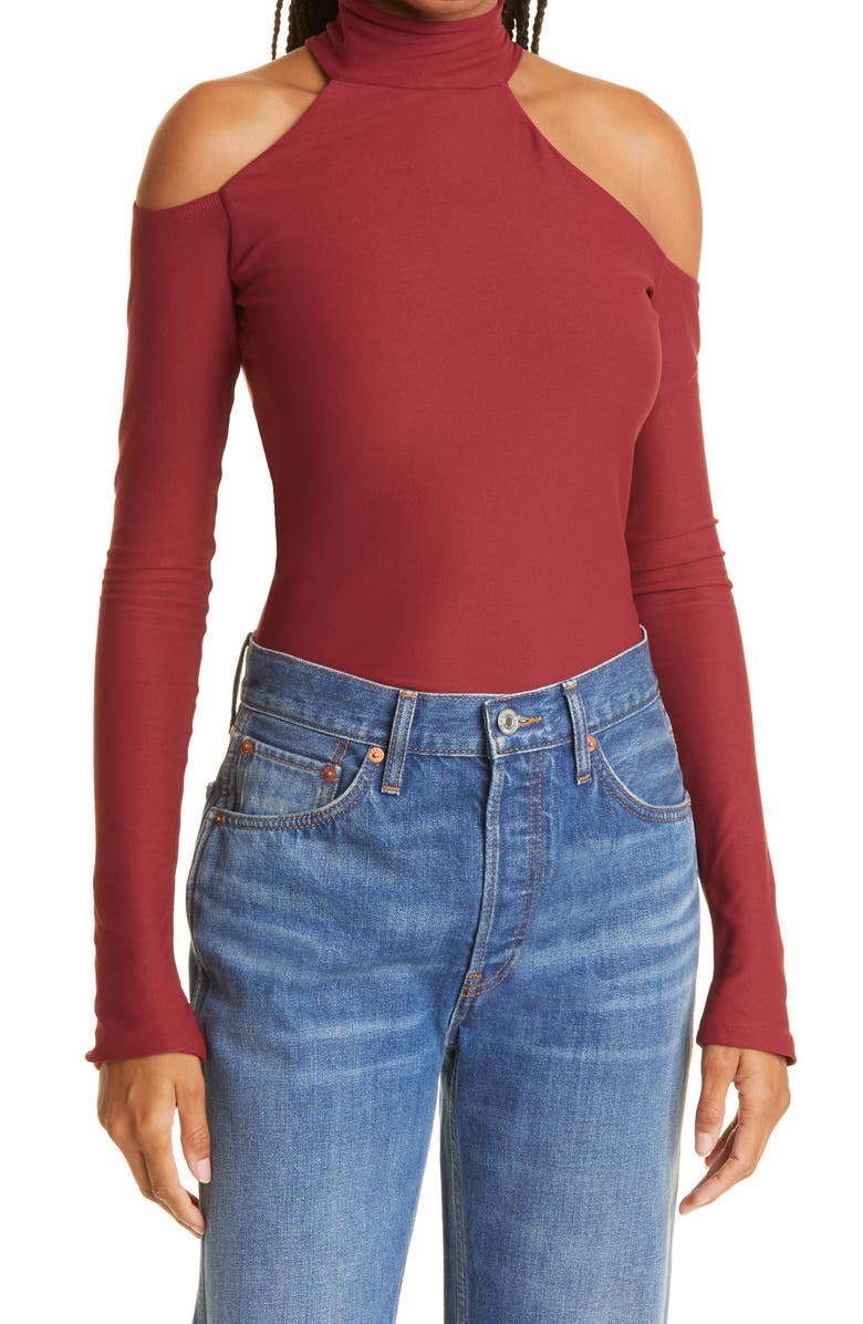 ALIX NYC Leona Turtleneck Cold Shoulder Bodysuit, Main, color, Rouge