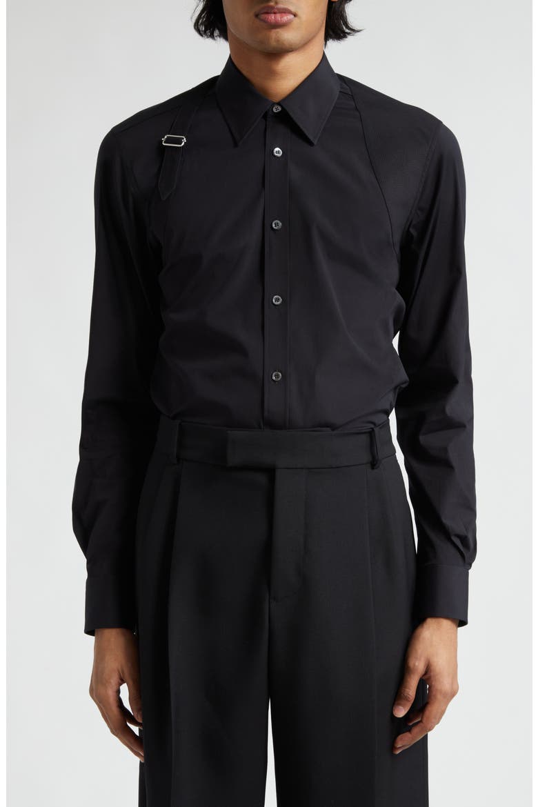 Alexander McQueen Harness Stretch Poplin Men's Button-Up Shirt, Main, color, BLACK