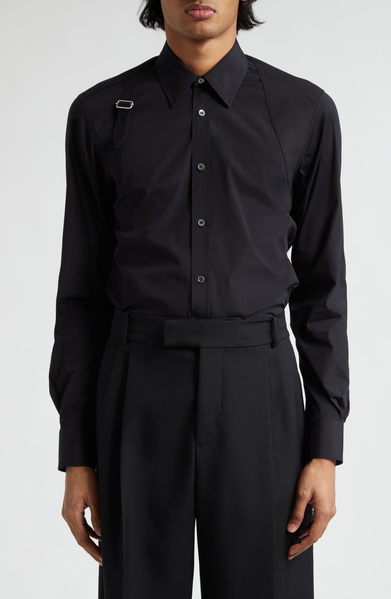 McQueen Alexander McQueen Harness Stretch Poplin Men's Button-Up Shirt, Main, color, Black