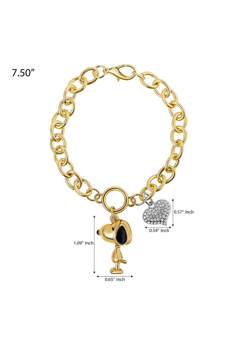Snoopy Charm Bracelet for Women Official License, Clear Crystals, Alternate, color, Gold