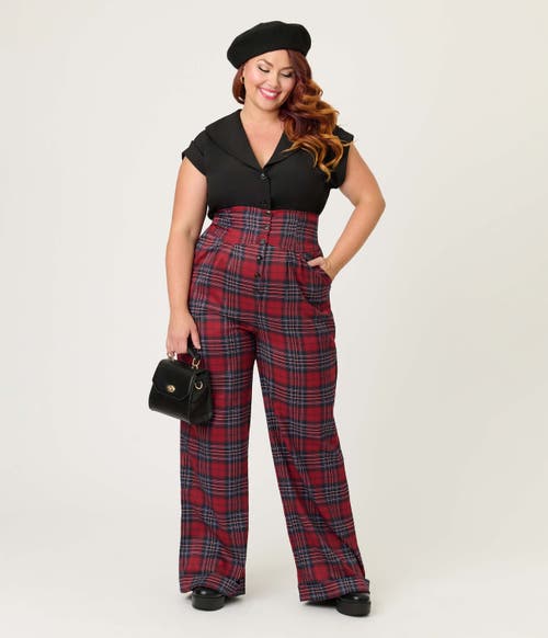 Unique Vintage Plus Size High Waist Trouser In Red