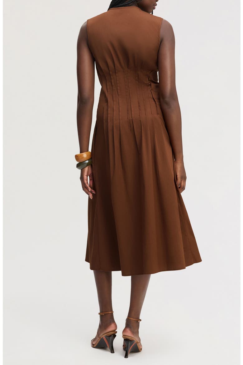 Pleated Waist Sleeveless Midi Dress, Alternate, color, COCOA BEAN