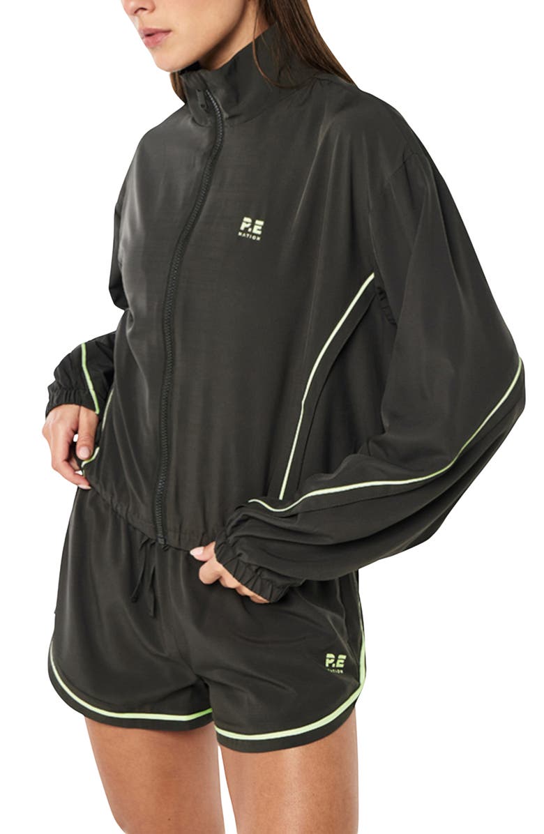P.E Nation Linear Water Repellent Jacket, Alternate, color, Caviar/ Lime