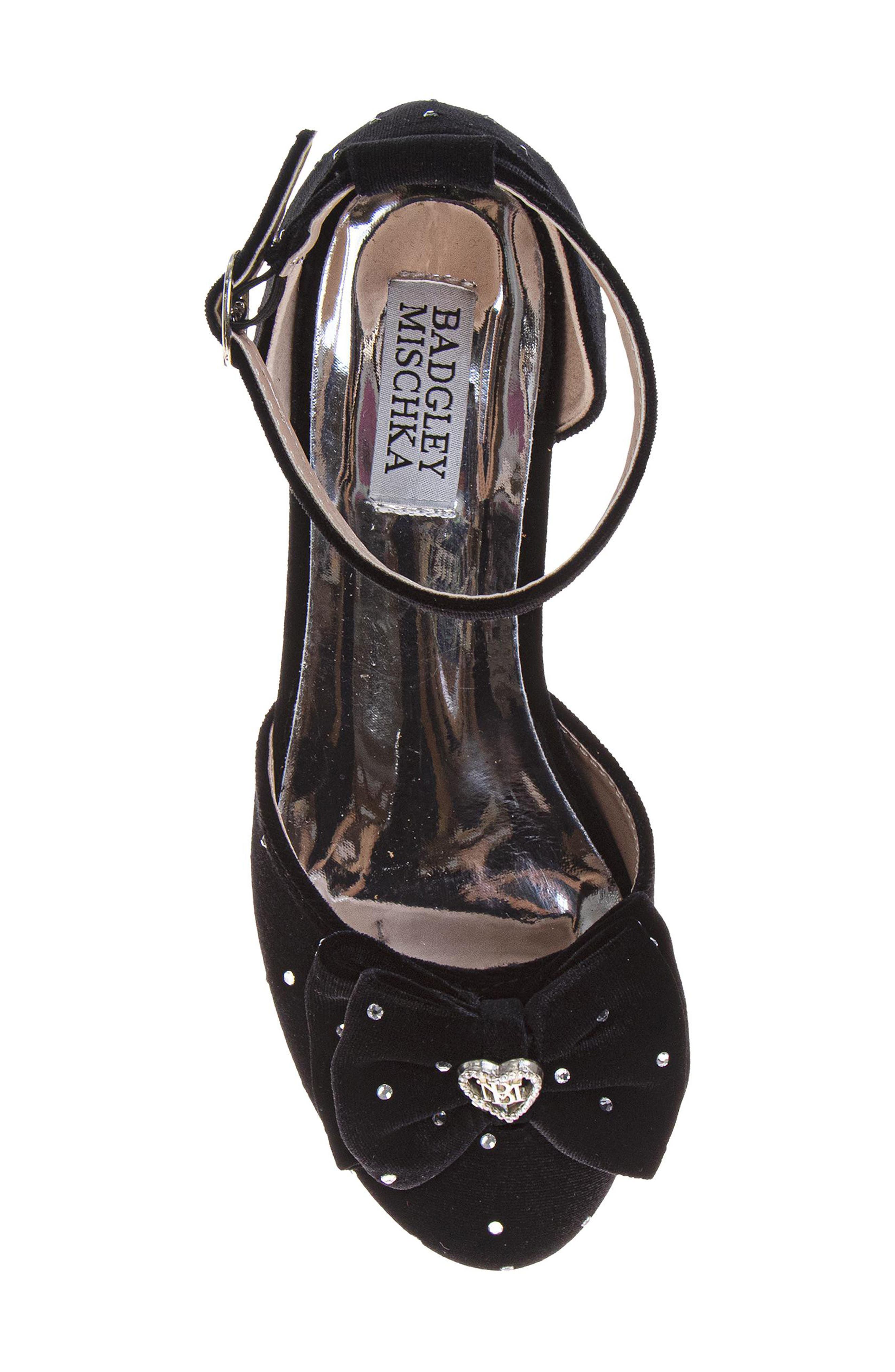 Kids' Velvet Bow Block Heel Pump, Alternate, color, BLACK VELVET