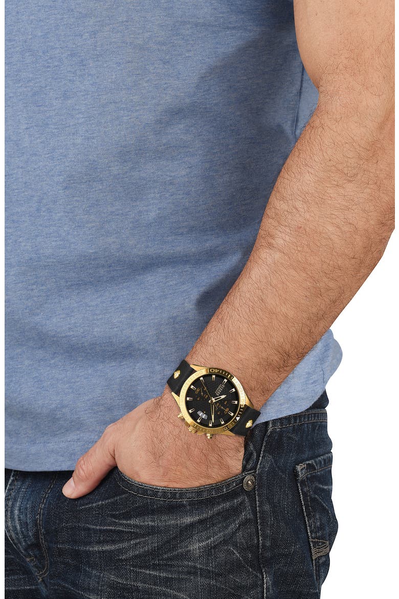 Griffith Chronograph Leather Strap Watch, 46mm, Alternate, color, BLACK