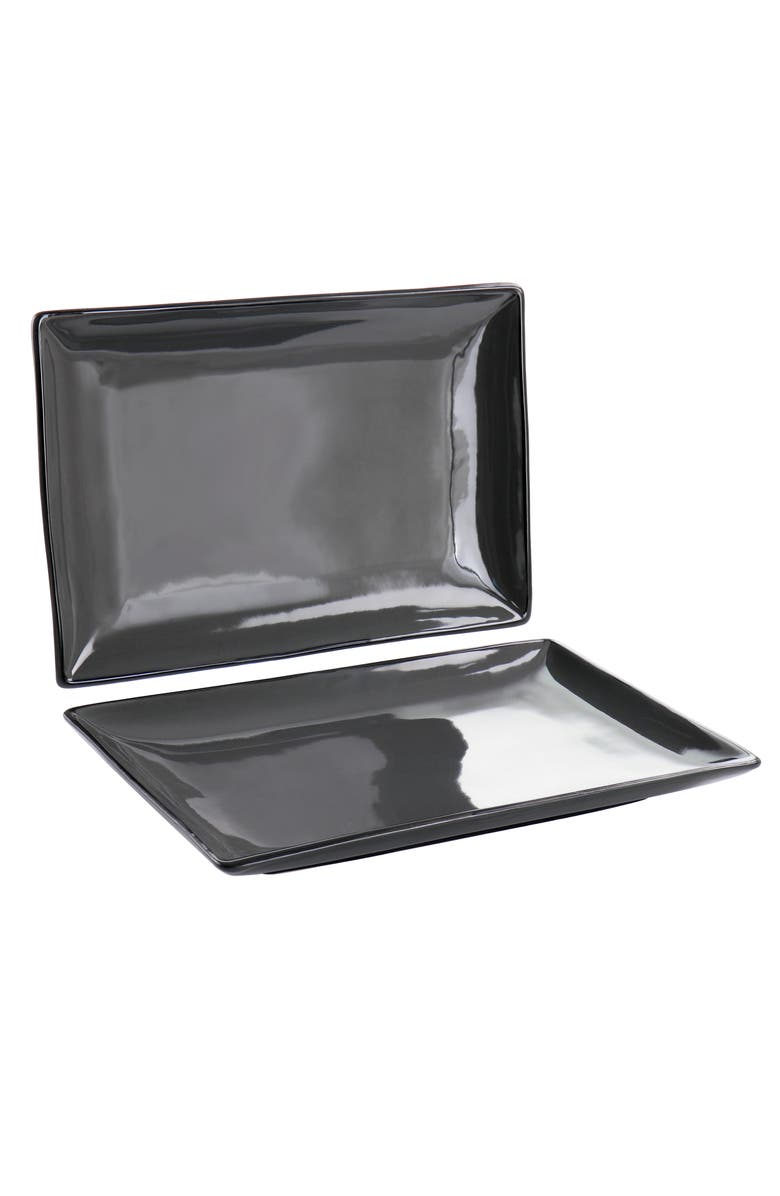 Gibson Home 2 Piece 12 Inch Rectangle Stoneware Platter Set, Main, color, Grey