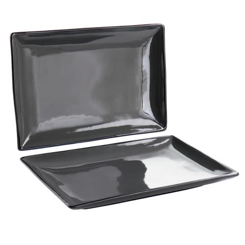 2 Piece 12 Inch Rectangle Stoneware Platter Set