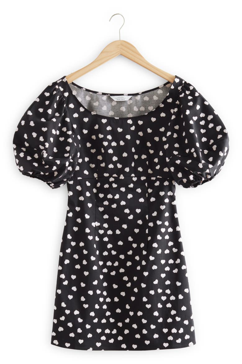 Heart Print Puff Sleeve Stretch Cotton Minidress, Alternate, color, BLACK W. DOTS