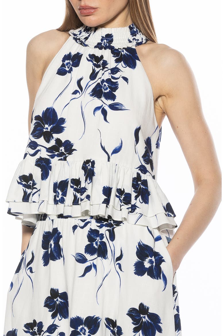 Roth Smocked Ruffle Halter Top, Alternate, color, IVORY FLORAL