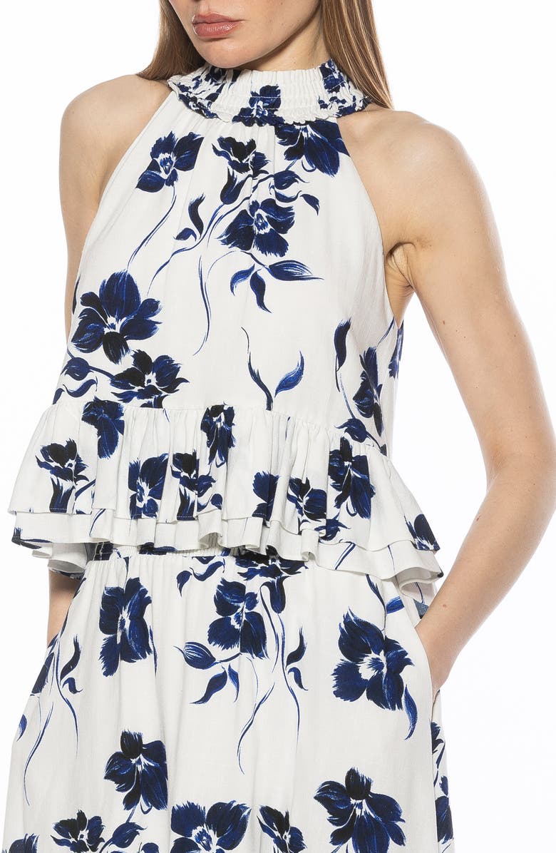 Alexia Admor Roth Smocked Ruffle Halter Top, Alternate, color, Ivory Floral