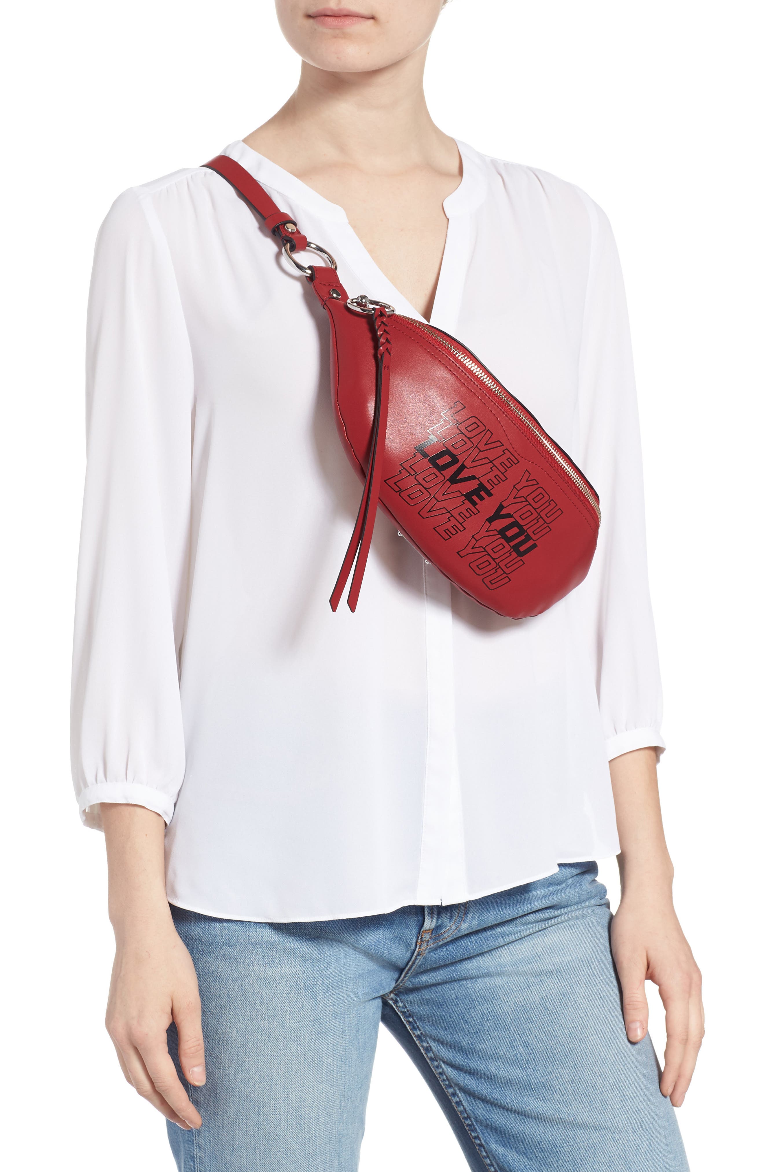 Love You Leather Belt Bag, Alternate, color, SCARLET/ BLACK