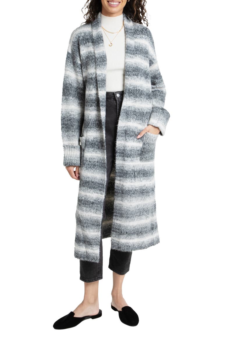 Horizontal Stripe Longline Cardigan, Main, color, GREY
