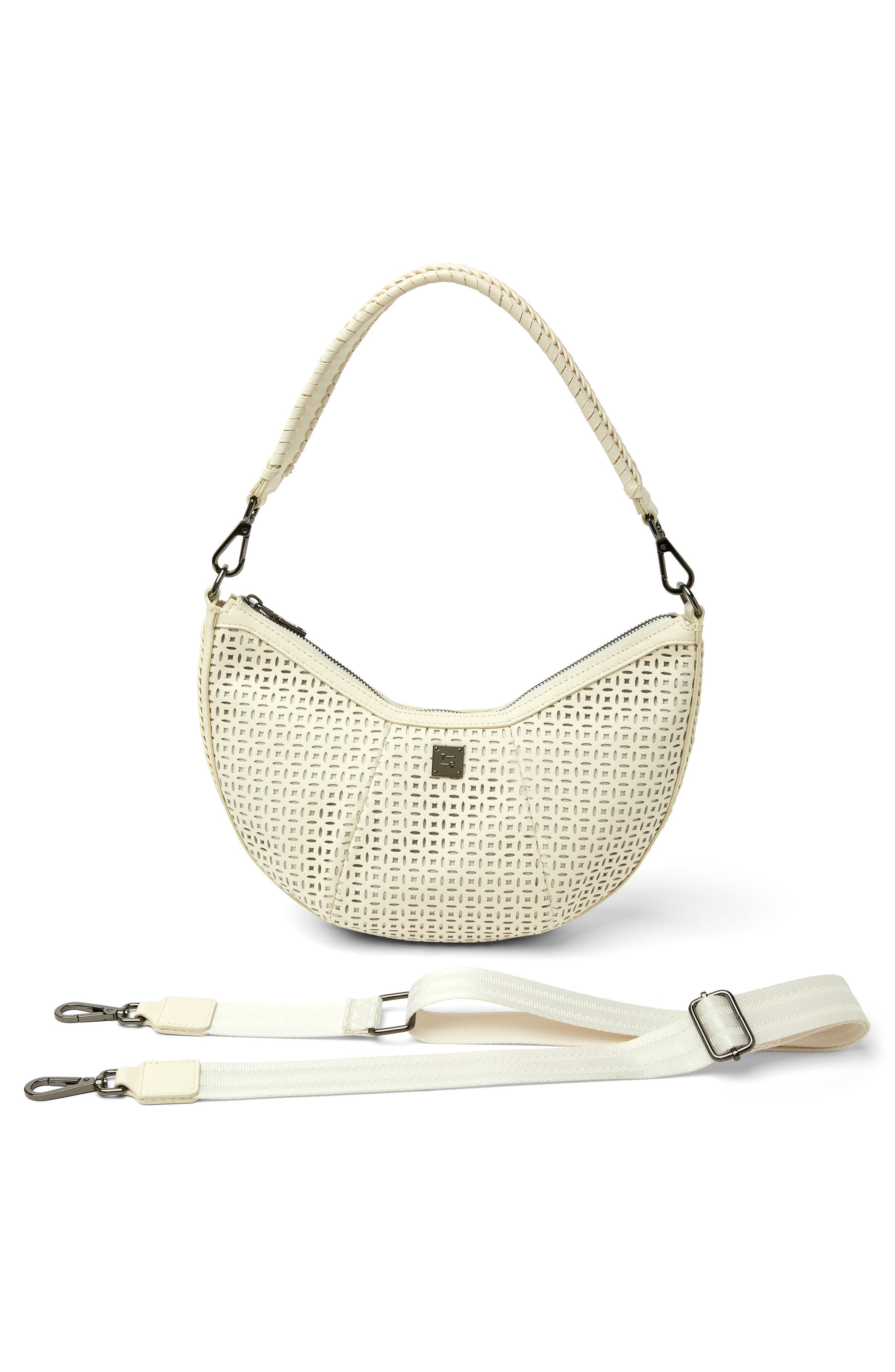 Posh Leather Shoulder Bag, Alternate, color, CREAM PERFORATED LEATHER