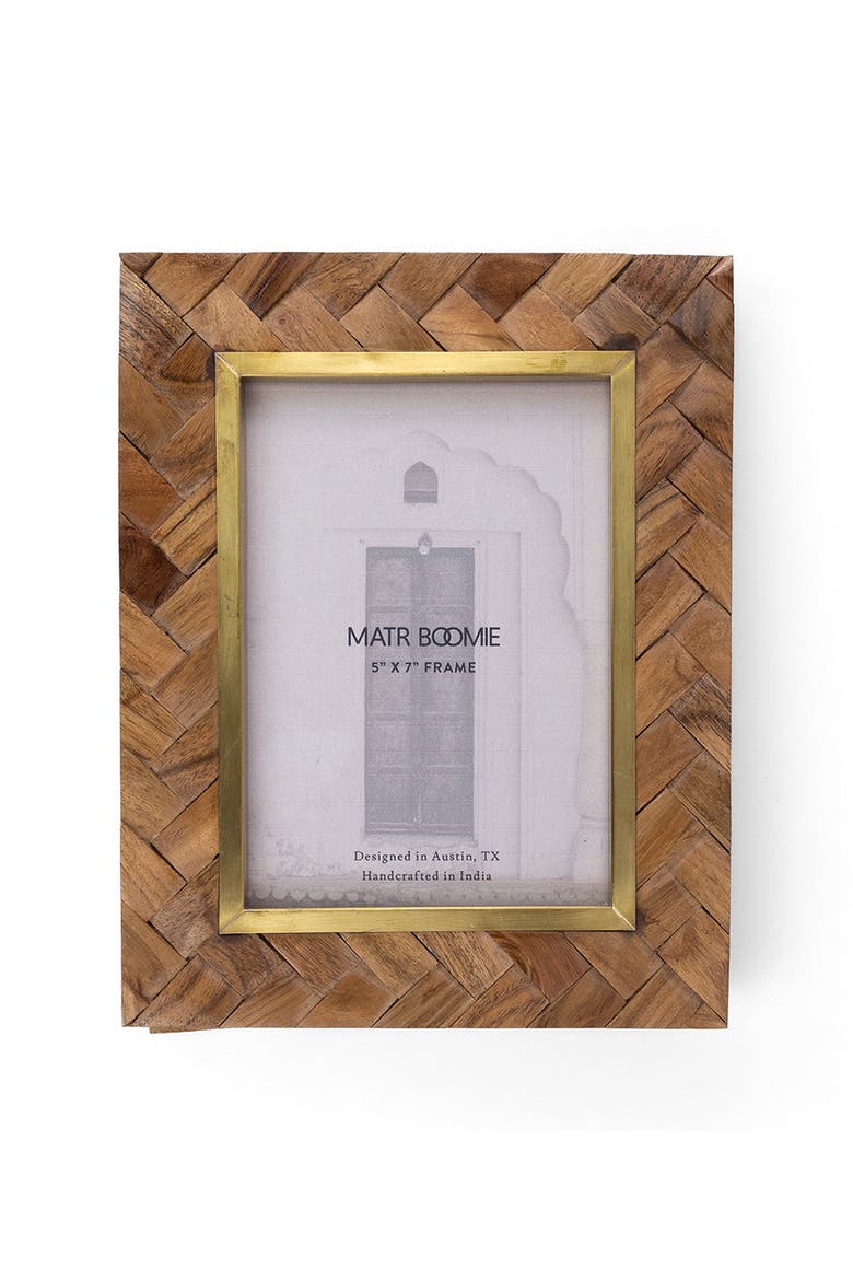 Basu Picture Frame - Carved Wood, Brass Inlay, Main, color, Natural Wood - 5x7