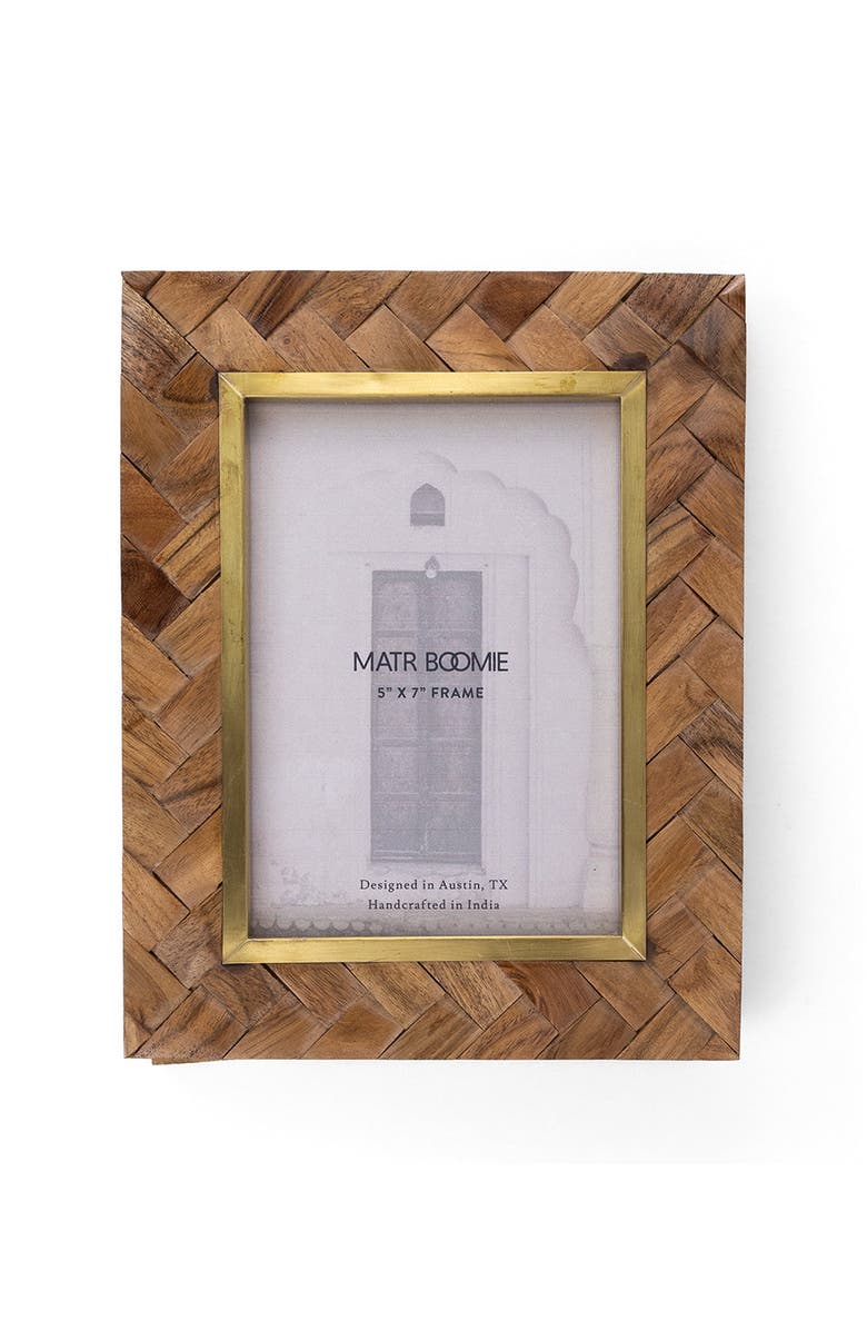 Matr Boomie Basu Picture Frame - Carved Wood, Brass Inlay, Alternate, color, Natural Wood - 5X7