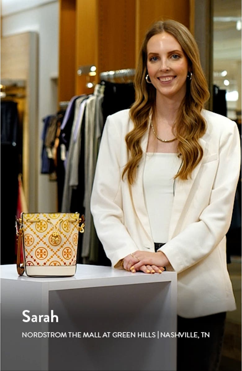 Mini T Monogram Embossed Leather Bucket Bag, sales video thumbnail