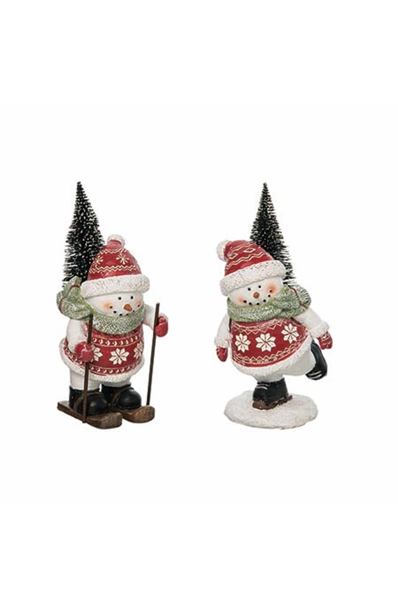 Transpac Fair Isle Snowman Figurines Set of 2 for Christmas Decor, Main, color, Red