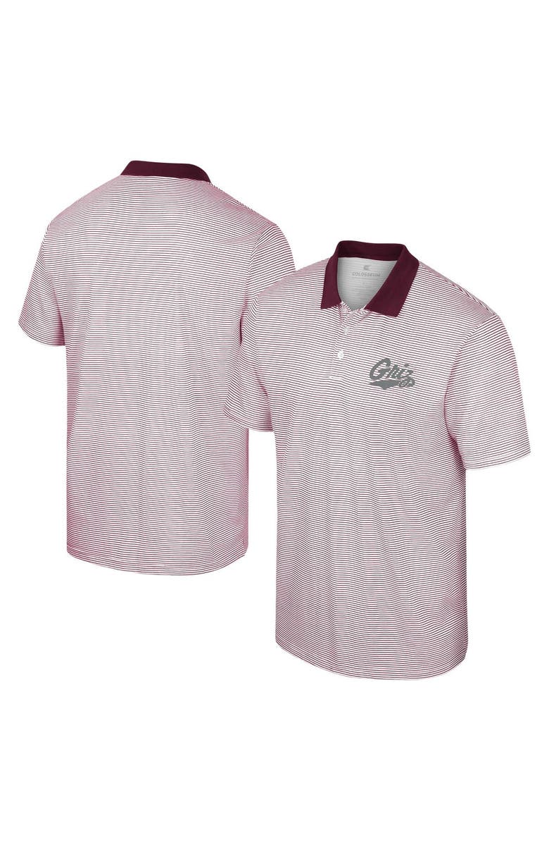 COLOSSEUM Men's Colosseum White/Maroon Montana Grizzlies Print Stripe Polo, Alternate, color, White