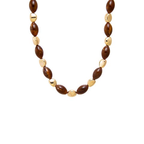 Brown Bead and Gold Accent Necklace
