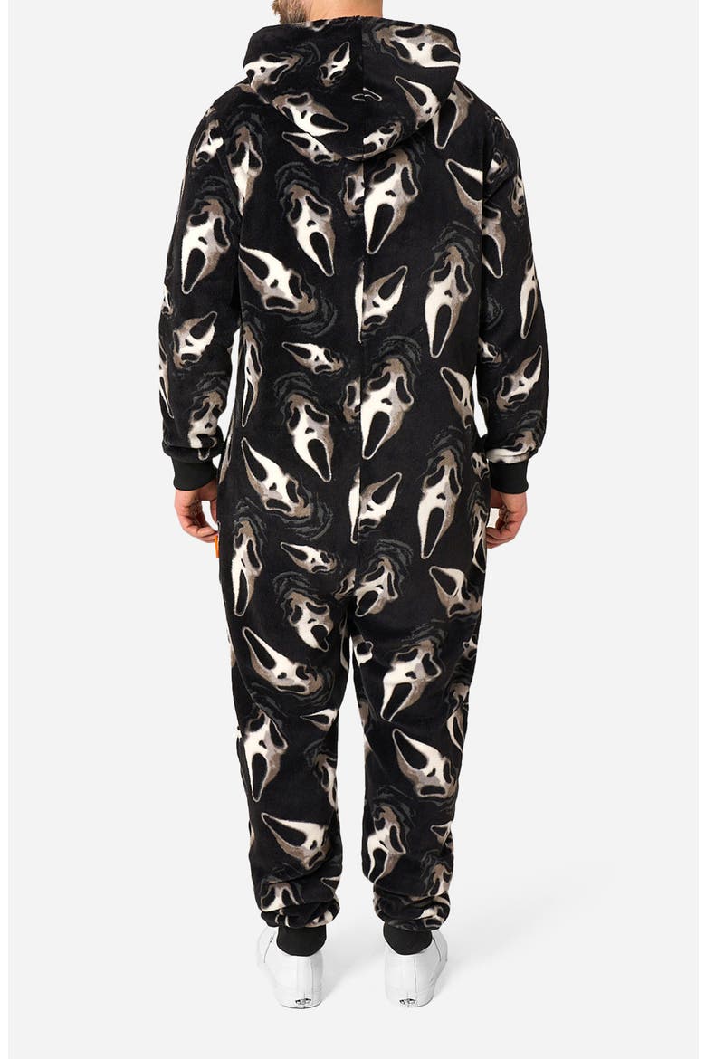 Ghostface Hooded Fleece Jumpsuit, Alternate, color, BLACK