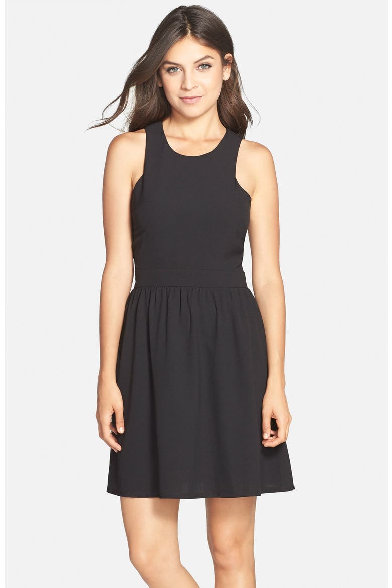 Crepe Fit & Flare Dress, Main, color, BLACK