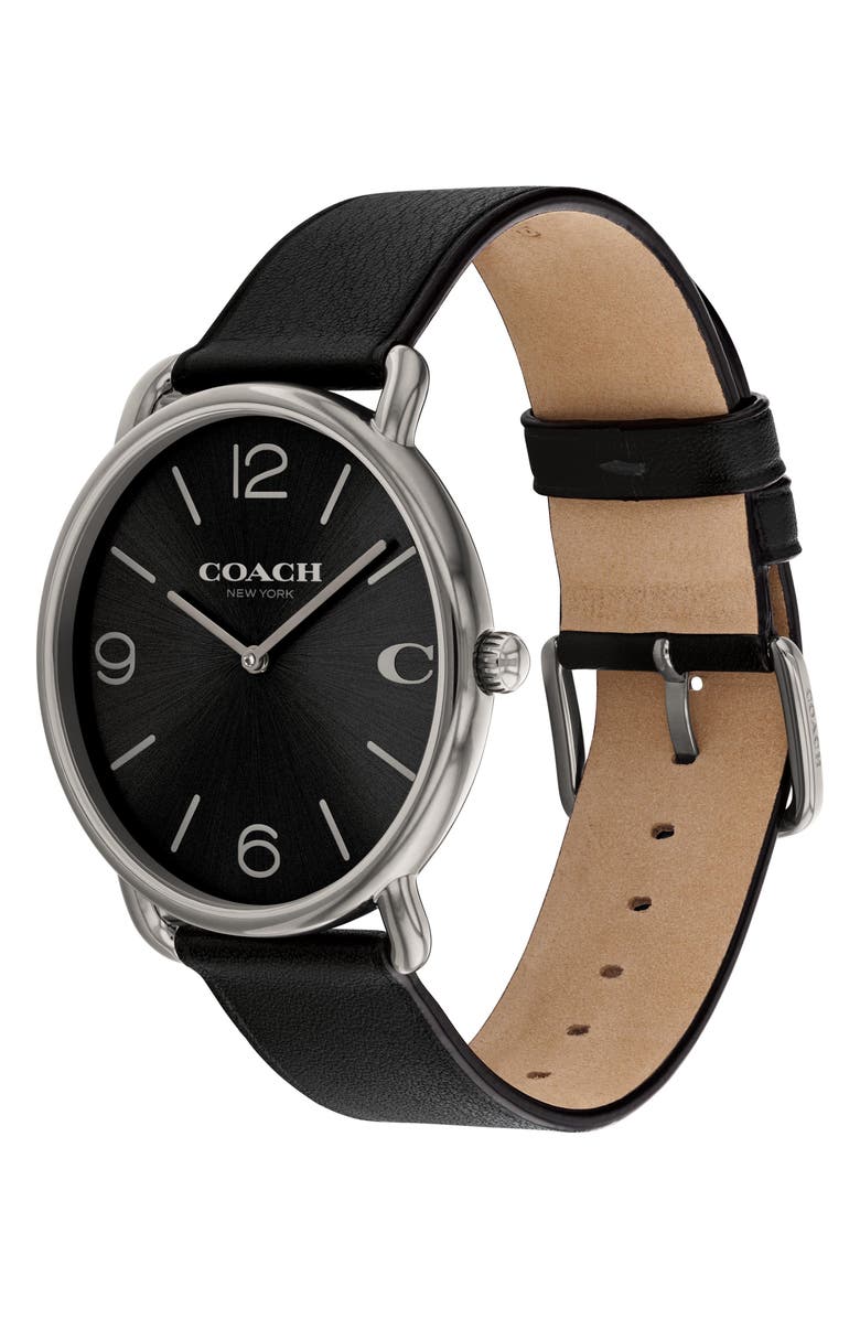 COACH Elliot Leather Strap Watch, 41mm, Alternate, color, Black