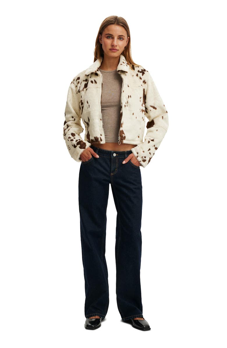 Cotton On Women's Cow Faux Fur Jacket, Alternate, color, Brown