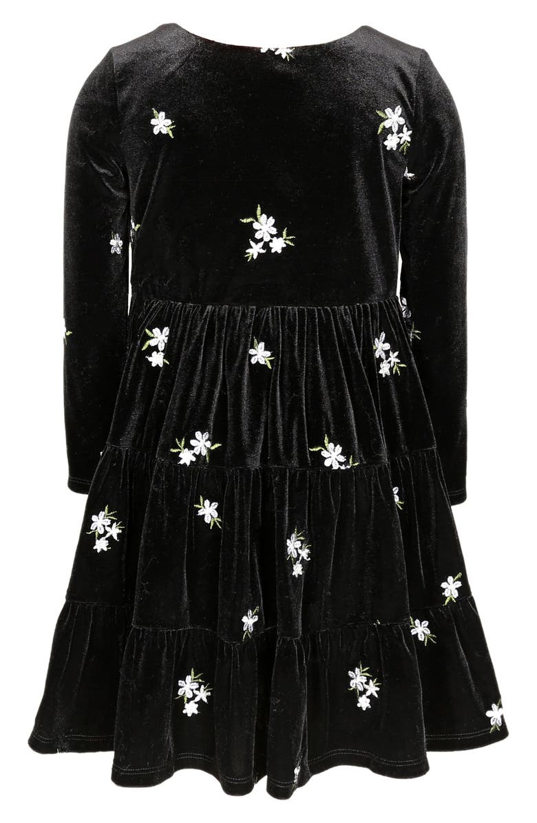 Zunie Kids' Floral Embroidered Long Sleeve Velvet Dress, Alternate, color, Black