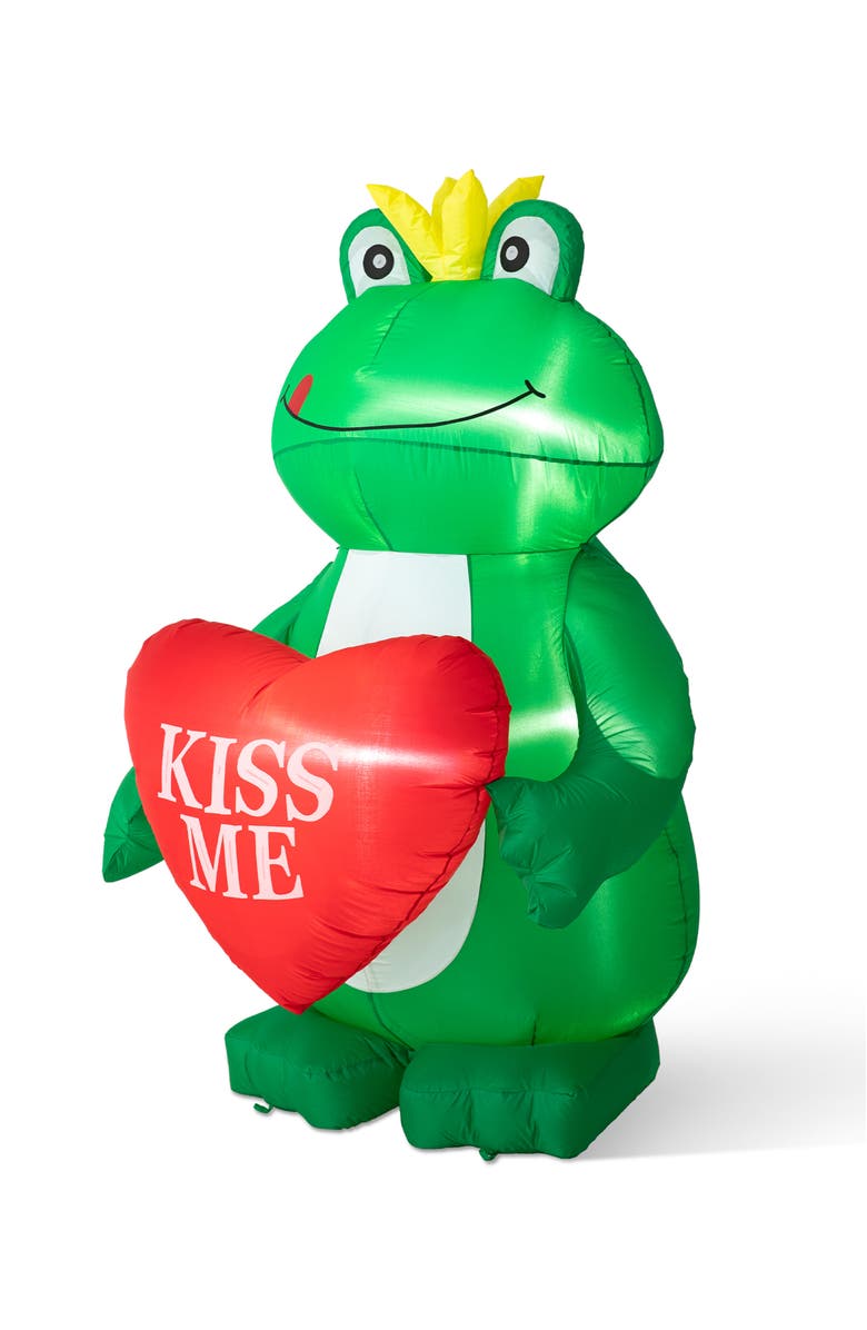 Glitzhome 6FT Lighted Valentine's Day Inflatable Frog with Heart Decor, Alternate, color, Green