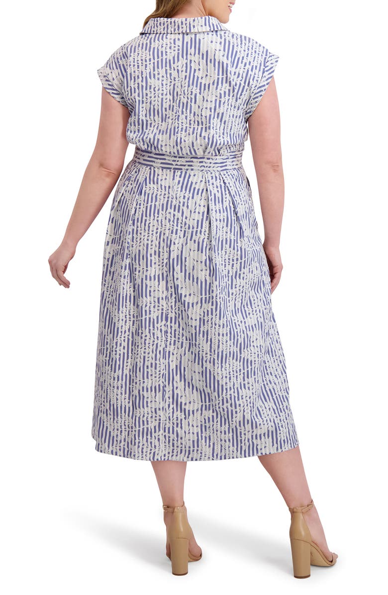 Kensie Embroidered Woven Midi Dress, Alternate, color, Denim/ White