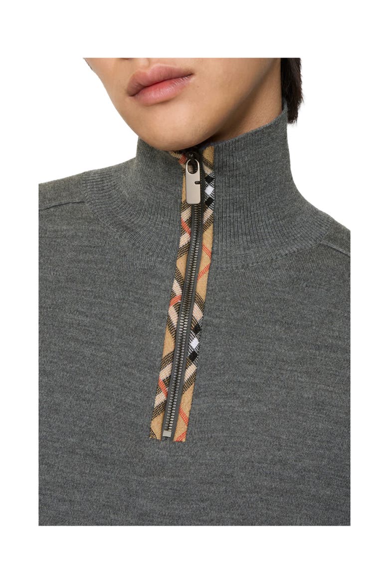 Check Trim Wool Half-zip Sweater, Alternate, color, Grey
