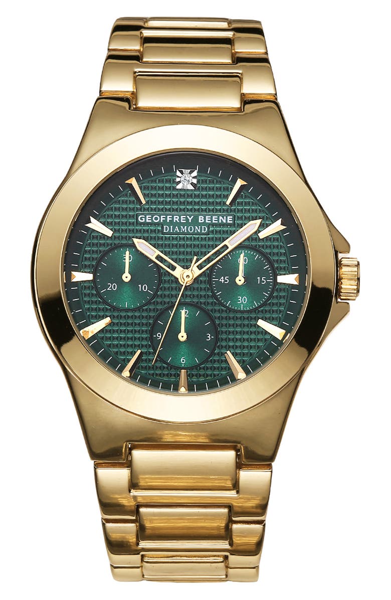 GEOFFREY BEENE Diamond Textured Dial Bracelet Watch, 43mm, Main, color, Gold